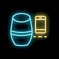 Neon smart speaker connecting to mobile phone icon vector