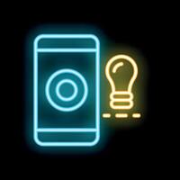 Neon smartphone showing new idea icon on black background vector
