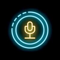 Neon microphone icon glowing on black background vector