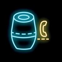 Neon smart speaker receiving call icon glowing on dark background vector