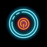 Neon power button glowing on black background vector