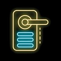 Glowing neon line hotel door handle icon showing do not disturb sign on dark background vector