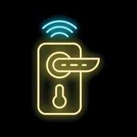Neon icon of smart door lock sending wifi signal vector
