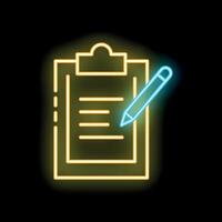 Neon sign representing taking notes on a clipboard with a pen vector