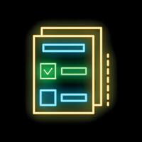 Neon icon of documents with checkmark representing successful completion vector