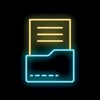 Neon folder icon glowing on dark background storing documents vector
