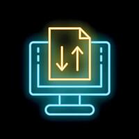 Neon icon of computer showing uploading and downloading file vector