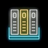 Neon glowing icon of office archive with folders on the shelf vector