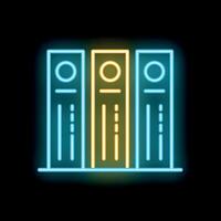 Neon office folders with papers and documents icon glowing in blue and yellow vector