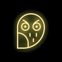 Neon yellow angry owl icon glowing on black background vector