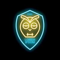 Glowing neon line shield with an owl bird icon isolated on a black background for your projects vector