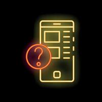 Neon sign showing question mark appearing from smartphone screen vector