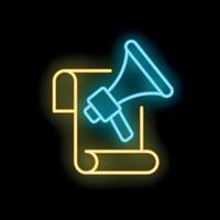 Neon megaphone announcing big news with copy space on black background vector