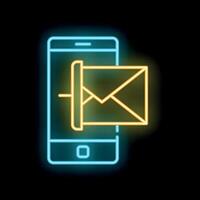Neon icon of smartphone showing incoming email notification vector