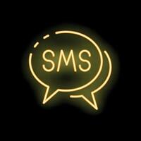 Neon sms speech bubble glowing on black background vector