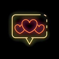 Neon speech bubble showing three hearts for valentines day vector