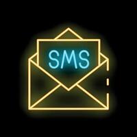Neon envelope showing sms message notification icon vector