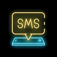 Neon sms notification icon blinking on top of a smartphone vector