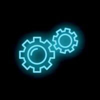 Neon gears turning on dark background representing teamwork and collaboration vector