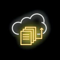Neon icon of documents uploading to cloud storage vector