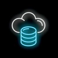 Neon icon of database being uploaded to cloud storage vector
