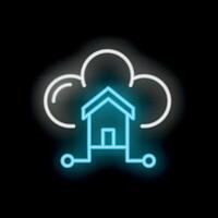 Neon smart home logo representing home automation vector