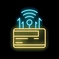 Credit card sending and receiving digital ones and zeros neon sign vector