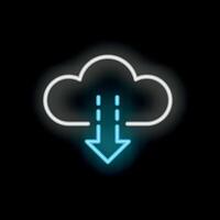Neon icon of cloud computing data downloading with arrow and glowing effect vector