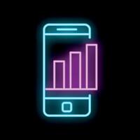 Neon smartphone showing growing statistics chart on black background vector