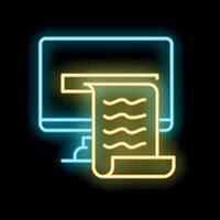 Neon icon of computer printing document on paper vector