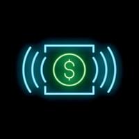 Neon icon of contactless mobile payment system sending signals vector