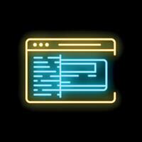 Neon icon of credit card being processed on computer screen vector