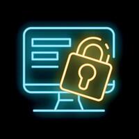 Neon computer screen showing secure login page vector