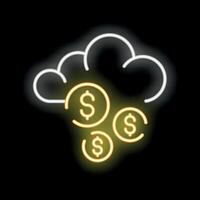 Cloud computing generating money neon sign icon vector