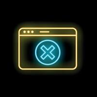 Neon browser window icon showing cross mark symbol vector