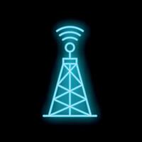 Neon style icon of telecommunication tower sending radio waves vector