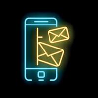 Neon smartphone displaying incoming email notifications on dark background vector