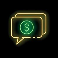 Neon speech bubbles showing dollar currency sign on black background vector