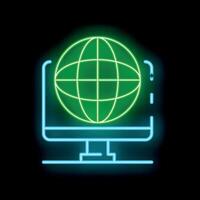 Neon green globe displayed on a computer screen with a black background vector
