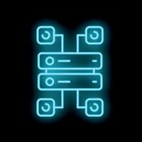 Neon blue glowing icon of a server backup data recovery system vector