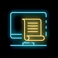 Neon icon of a diploma appearing from a computer screen vector