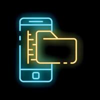 Neon sign of smartphone showing credit card for online payment vector