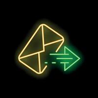 Neon envelope sending mail with green arrow on black background vector
