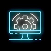 Neon icon of computer processing data with gear symbol vector