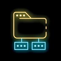 Neon glowing folder sharing on black background vector