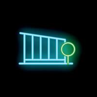 Neon style icon of a modern building with tree on black background vector