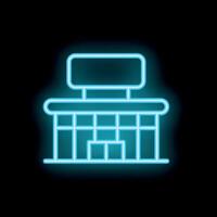 Glowing neon sign depicting a building with a blank billboard on top at night vector