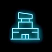 Glowing neon sign depicting a building on a black background vector