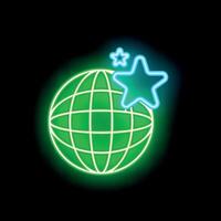 Neon icon of a globe with stars shining brightly vector