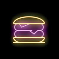 Bright neon sign depicting tasty burger glowing on black background vector